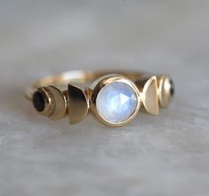 Moonstone Moon Phase Ring with Spinels 14k or 18k Solid Gold | Etsy Moonstone Ring Men, Rose Gold Moonstone Ring, Ring Pops, Moon Phase Ring, Galaxy Ring, Moon Crescent, Ring Pop, Goth Jewelry, Bright Hair