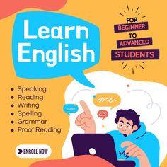 the cover of learn english for beginners with an image of a person on a laptop