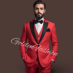 This is a Classy 3 Piece Suit by GoldenfashionStore /crafted from high quality fabric and imported materials. Our products are handcrafted by experienced tailors who make sure the that the stitching is precise, lining is proper and the overall product is sturdy enough to not go out of shape for more than a few years. Also all our products have extra margins in their length, sleeves, sides so it's easily alterable if your size changes after some time. To see more available colours and designs in Fitted Red Suit For Groom, Red Fitted Suit For Groom, Red Tuxedo Style Three-piece Suit For Groom, Fitted Red Three-piece Suit For Groom, Tailored Red Sets For Wedding, Elegant Red Unstitched Wedding Suit, Red Tailored Tuxedo For Groom, Fitted Red Suits For Ceremony, Fitted Red Suit For Ceremony