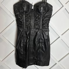 A Gorgeous Never Worn, Brand New With Tags Balmain Gathered Leather Mini Dress!!! Size Euro 38 Offers Welcomed Mini Length Leather Dress, Luxury Fitted Dress For Club, Fitted Leather Club Dress, Black Leather Sleeveless Mini Dress, Elegant Leather Club Dress, Fitted Leather Cocktail Dress, Black Sleeveless Leather Mini Dress, Fitted Leather Mini Dress For Party, Fitted Black Leather Mini Dress