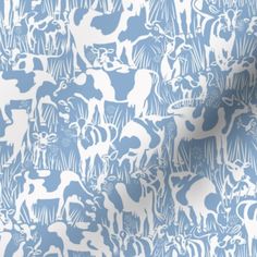 a blue and white animal print fabric