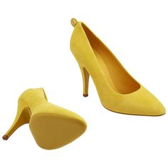 Slip into effortless luxury with these Salvatore Ferragamo ladies yellow suede pumps. Crafted in soft lambskin suede and featuring Ferragamo's signature Gancini tab detail, these statement heels elevate any look with understated Italian design. With sleek almond toe shaping and a walk-empowering 8.5cm heel, they transition seamlessly from day to night. Handmade in Italy by master artisans, the supple leather sole and insole branding ensure comfort and quality with every step. An investment piece Luxury Yellow Suede Leather Shoes, Ferragamo Shoes Women, Yellow Suede Pointed Toe Heels, Yellow Synthetic Closed-toe Heels, Ladies Heels, Ferragamo Pumps, Statement Heels, Salvatore Ferragamo Vara Pump, Shoes High Heels