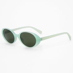 Mint green is so trendy, and perfect for these stylish shades! Protect those pretty eyes with these lightweight sunglasses, so slim and so sleek. Lens Color: Smoke Frame Color: Mint Frame Type: Round Dimensions: 6" W x 1.5" H Material: Plastic - Claire's Mint Green Round Sunglasses Green Sunglasses For Beach, Green Sunglasses With Uv Protection For Beach, Trendy Green Polarized Cat Eye Sunglasses, Trendy Green Cat Eye Sunglasses For The Beach, Trendy Green Cat Eye Sunglasses For Beach, Green Casual Cat Eye Sunglasses With Gradient Lenses, Green Gradient Sunglasses For Beach, Trendy Green Sunglasses For Summer, Casual Green Cat Eye Sunglasses For Summer