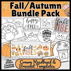 Elevate your classroom’s fall spirit with this comprehensive Fall & Autumn Craft Template Bundle. This bundle includes Crown and Headband Templates alongside Wrist Bracelet Activities, providing a fun set of fall-themed crafts for engaging and creative classroom fun.

This Bundle includes:

6 coloring-in wrist bracelets,
3 cut-and-paste wrist activities,
6 color-in magic bracelet designs,
2 color magic wrist bracelets.
25 Fall & Thanksgiving inspired Crown & Headband Templates,
5 side pieces with the following sayings: Happy Thanksgiving, Happy Fall, I love Fall, I love Autumn, I am Thankful. Fall Crown, Thanksgiving Headbands, Magic Bracelet, I Love Autumn, Thanksgiving Happy, Crown Template, Fall Classroom Decorations, Autumn Craft, Early Years Foundation Stage