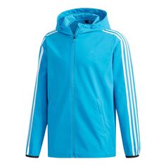 Men's adidas Stripe Athleisure Casual Sports Hooded Jacket Blue DW4621 Adidas Track Jacket With Three Stripes For Outdoor Activities, Spring Sportswear Hooded Jacket For Sports, Spring Sports Hooded Jacket, Adidas Functional Windbreaker With Three Stripes, Adidas Three Stripes Sports Outerwear, Adidas Sports Outerwear With Three Stripes, Three Stripes Track Jacket For Outdoor Activities, Blue Adidas Sporty Windbreaker, Casual Track Jacket With Three Stripes For Outdoor Activities