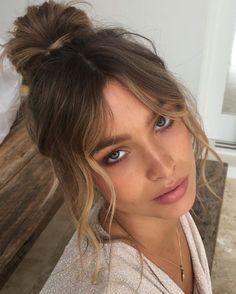 Updo Hairstyles With Curtain Bangs, Hairstyles With Curtain Bangs, Brow Stylist, Updo Hairstyles, Curtain Bangs, Hair Envy, Grunge Hair, Messy Bun, Gorgeous Hair