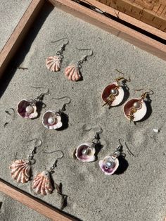 $20 for each pair. Assorted Handmade Seashell Earrings with shells handpicked on the shores of Florida beaches on silver/gold plated and cultured pearls. She’ll Earrings, Shell Jewelry Ideas, Sea Shell Earrings, Shell Jewellery, Shells Diy, Diy Jewelry Display, Seashell Earrings, Diy Jewlery, She Sells Seashells