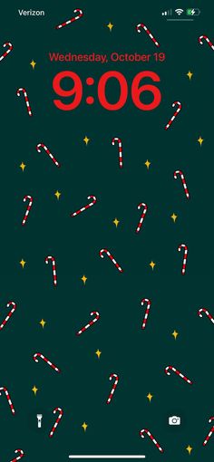 an image of the screen with candy canes and stars on it, which reads 9 00