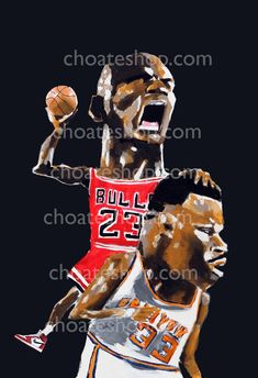 a painting of a basketball player holding a ball