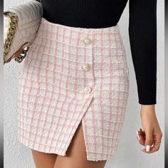 Super Cute And Stylish Ships In 5-10 Business Days Elegant Midi Skirt, Split Hem Skirt, Gold Mini Skirt, Rok Mini, Style Français, Skirt With Buttons, White Mini Skirt, Tweed Mini Skirt, Spring Skirts