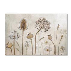 a painting with flowers on the side of it, including dandelions and other plants