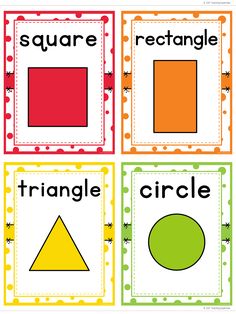 four different shapes that are in the shape of squares and rectangles with words on them