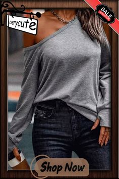 Gray Asymmetric Cold Shoulder Long Sleeve Top Tops Long Sleeve, Cold Shoulder Long Sleeve, Top Women, Women Tops, Long Tops, Beautiful Outfits, Long Sleeve Top, Cold Shoulder, Long Sleeve Tops