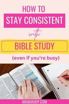 someone is writing on a bible with the words how to stay content with bible study even if