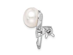 Rhodium over sterling silver clear cubic zirconia stones and white freshwater cultured pearl pin brooch. Measures approximately 2 1/16"L x 5/8"W. White Diamond Clip-on Jewelry, White Clip-on Diamond Jewelry, Silver Pearl Clip-on Jewelry, White Cubic Zirconia Clip-on Jewelry, Silver Clip-on Pearl Jewelry, Pearl Pin, Pin Brooch, Fresh Water, Brooch Pin