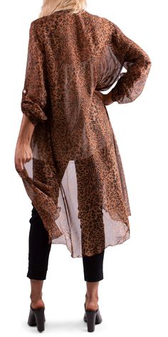 NEW Safari Print Ruffled Hem, Draped long-length silk cardigan / duster with 3/4 sleeve & oyster shell button straps. 30% Silk 70%Viscose Made in Italy One Size Fits Most Model is 5'8 Silk Cardigan, Safari Print, Italian Women, Blouse For Women, White Turquoise, Silk Shorts, Oyster Shell, Trending Now, Italian Fashion