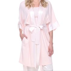 Curl Up In This Cozy Robe With Ribbed Detailing Satin Shawl Collar & 3/4 Sleeves Adds An Elegant Touch Convenient Side Pockets With Attached Self-Tie Belt 38'' Long From Shoulders; Measured From Size Xs/S Buttery Soft Stretch Cotton & Modal Blend With Satin Trim Color Is Blush Matching Loungewear Set, Soft Dress, Satin Pants, Loungewear Sets, Supima Cotton, Kimono Fashion, Lingerie Sleepwear, Relaxed Style, Online Boutiques