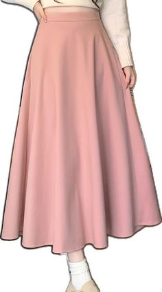 Pink Full-length Spring Skirt, Pink A-line Pleated Skirt, Relaxed Pink Knee-length Skirt, Pink Pleated A-line Skirt, Pink Pleated A-line Maxi Skirt, Spring Wardrobe, Apricot, High Waist, High Waisted