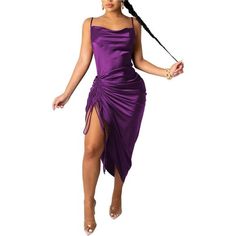 New Product -100% Polyester - -Drawstring Closure -Hand Wash Only -Material: Satin Dress For Women Made Of Polyester + Spandex. The Fabric Is Light, Smooth, Shiny, Somewhat Elastic, Comfortable To Wear And Showing A Perfect Figure. -Feature: Sexy Satin Dress For Women, Adjustable Spaghetti Strap Party Dress, Ruched Midi Dress For Womens, Sleeveless, Backless, Split, Side Drawstring Bodycon Dresses. -2 Styles: Sexy Cocktail Dresses For Women - Side Drawstring & Irregular Hem Makes The Legs Look M Valentines Day Dresses, Elegant Midi Dresses, Ruched Midi Dress, Midi Cocktail Dress, Midi Dress Party, Dress Spaghetti, Satin Midi Dress, Bodycon Dresses, Satin Dress