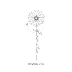 a drawing of a flower with the word love written in cursive writing on it