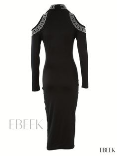 Ebeek - Chic High Neck Cold Shoulder Dress: Sophisticated Long Sleeve Bodycon Party Attire for Women Elegant Stretch Bodycon Party Dress, Elegant Midi Dress For Winter Night Out, Elegant Winter Formal Bodycon Dress, Elegant Winter Midi Dress For Night Out, Elegant Stretch Bodycon Evening Dress, Elegant Stretch Bodycon Dress For Evening, Elegant Sheath Bodycon Winter Dress, Elegant Winter Bodycon Dress For Party, Elegant Winter Sheath Bodycon Dress