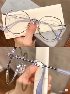 two pictures of the same pair of glasses, one in silver and one in blue