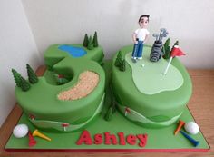 a birthday cake with a golf theme on it