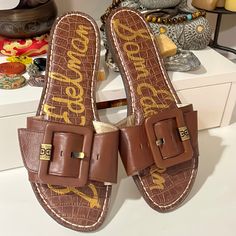 In Excellent Condition Never Worn Brown Almond Toe Sandals With Cushioned Footbed, Sam Edelman Sandals, Flat Color, Sam Edelman Shoes, Sam Edelman, Women's Shoes Sandals, Shoes Sandals, Women Shoes, Sandals