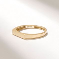 14k 10k 18k Real Solid Gold Flat Top Delicate Dainty Simple Plain Stacking Thumb Ring is available in Yellow White Rose Gold. Choose this ring as a sophisticated addition to your jewelry collection or as a thoughtful gift that embodies both style and meaning.  Features  * Made to Order  * Gold KT: 10K, 14K, 18K  * Custom Gold Color: Rose Gold, Yellow Gold, White Gold  * Width of Band: 2.20MM  * Thickness of Band: 1.45MM  * Ready to Ship in 5-7 Business Days ✓ We care about the environment,the jewelry we cast is made with recycled gold. We source exclusively post-consumer material that is refined back to their pure elements to ensure that the gold is in the same quality. Our designs are made from 14k/18k/10k real solid gold ✓ We care about customer satisfaction and long-term relationship so Pinky Rings For Women, Simple Stacking Rings, Gold Pinky Ring, Gold Signet Ring, Gold Flats, Geometric Ring, Thumb Rings, Stackable Ring, Ring Women