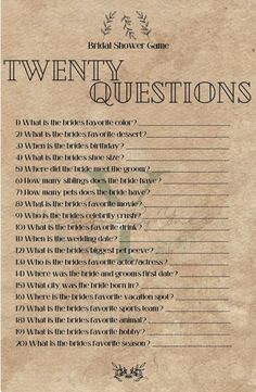 an old paper with the words twenty questions on it