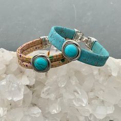 "Soft and Elegant Cork\"Leather \"sustainably harvested in Portugal. Perfect Eco Jewelry for Vegans or anyone who wants a unique piece of Jewelry in a choice of colors. Finished with a Turquoise Magnesite Gemstone. Wonderful Secure Clasp that you can open and close easily all by yourself!! Great Gift for Men,Women or Kids. A Bracelet designed for Everyday Wear-only not in the shower,please! Jewelry comes boxed, ready for gifting. 2 sizes... *small-6 5/8\" *medium-7 1/8\" *large-7 5/8\" Measure y Adjustable Cuff Jewelry For Everyday, Adjustable Leather Strap Bracelets For Everyday, Adjustable Double Band Cuff Bracelet As Gift, Adjustable Double Band Wrap Bracelet Gift, Adjustable Silver Double Band Leather Bracelet, Adjustable Double Band Silver Leather Bracelet, Silver Adjustable Double Band Leather Bracelet, Adjustable Double Band Wrap Bracelet, Silver Double Band Adjustable Leather Bracelet