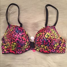 Size 32b Vs Pink Push-Up Plunge Sequined Multi-Color Brand New 79% Nylon 21% Spandex Adjustable Shoulder Straps Multicolor Padded Underwire Bra, Multicolor Underwire Bra With Padded Cups, Multicolor Push-up Bra For Summer, Fitted Multicolor Bra With Padded Cups, Purple Push-up Bra For Summer, Stretch Multicolor Bra, Sleep Wear, Underwire Bra, Vs Pink