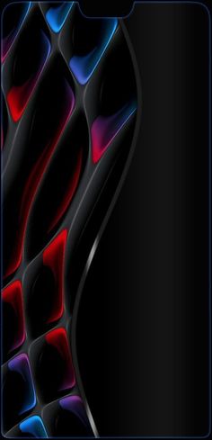 an abstract black background with red and blue shapes