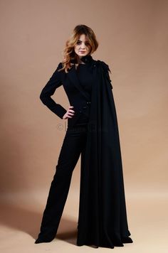 Cotton black suit for women. Cape suit with feathers, lace and beads, black suit for women, asymmetrical pants suit . The products are made to order so any size will be ready for shipping in 2-3 weeks after payment. If you don't have a standard size, please send me your measurements following the instructions from this video: https://www.youtube.com/watch?v=TMaGDaDHY_M S (36) bust: 83cm waist: 64cm hips: 89cm M (38) bust: 87cm waist: 68cm hips: 93cm L (40) bust: 91cm waist: 72cm hips: 97cm 42 - Elegant Black Suits For Galas, Elegant Black Pantsuit For Evening, Luxury Black Evening Pantsuit, Wedding Suit Women, Gothic Suit, Trousers Women Outfit, All Black Suit, Cape Outfit, Black Suit Wedding