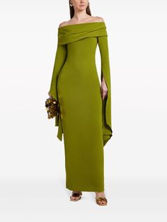 Solace London The Arden Draped Maxi Dress - Farfetch Solace London Green Dress, Chartreuse Dress, Solace London, Drape Maxi Dress, Long Sleeve Dress Formal, Wardrobe Edit, Maxi Dress Green, Draped Dress, Exclusive Fashion