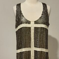 Karina Grimaldi Lugo Beaded Silk Tank Blouse. Size: M. Color: Ivory. Metallic Beaded. Shell 100% Silk, Lined 100% Viscose. Flat Measurements: From Armpit To Armpit Is 19.5", Length Is 27". Brand New With Tag. Silk Sequin Top For Wedding, Chic Embellished Silk Top, Formal Beaded Tops For Summer, Chic Silk Top With Sequins, Chic Silk Sequin Top, Elegant Embellished Silk Tops, Silk Embellished Tops For Wedding, Embellished Silk Top For Wedding, Festive Embellished Chic Tops