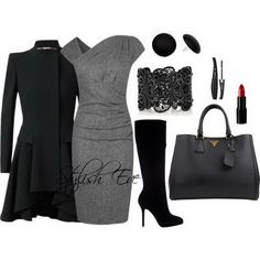 Clean crisp elegant black outfit. Winter-2013-Outfits-for-Women-by-Stylish-Eve_25 Bangs Cut, Dress Shorts Outfit, Highheels Shoes, Cocktail Dress Outfit, Outfit Work, Stylish Eve, Business Wear, Grey Outfit, Winter Outfits For Work