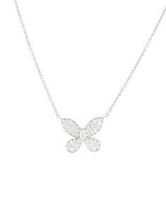 Rhodium-Plated 18K White Gold Graff Necklace, Graff Butterfly, Small Pendant Necklace, Small Pendant, Audemars Piguet, Pave Diamonds, Rhodium Plated, Jewelry Necklace Pendant, Jewelry Necklaces