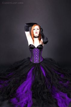 Black and Dark Purple Gothic Formal by MTcoffinzUnderground Wedding Tulle Skirt, Gothic Formal, Goth Wedding Dresses, Tulle Wedding Skirt, Wedding Tulle, Purple Gothic, Purple Wedding Dress, Corset Costumes, Vox Machina