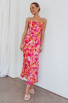 Golden Sands Cami Strap Maxi Dress Floral Red by Selfie Leslie Bright Color Brunch Outfits, Rehearsal Dinner Dress For Guest Summer, July Wedding Guest Dress, Summer Wedding Guest Attire, Floral Wedding Guest Dress, Engagement Party Attire, Red Floral Print Dress, Beach Formal, Bday Dinner