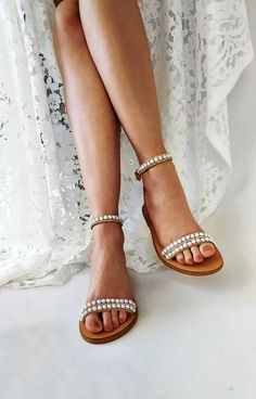 Pearl and Crystal Sandals / Flat Sandals / Wedding shoes / Βridal Sandals / Greek Sandals / Beach Wedding / Leather Sandals Flat Wedding Sandals For Bride, Wedding Flats For Bride Sandals, Beach Wedding Shoes For Bride, Crystal Sandals Flat, Wedding Flat Sandals, Flat Shoes Wedding, Sandals For Bride, Wedding Flats For Bride, Bridesmaid Flats