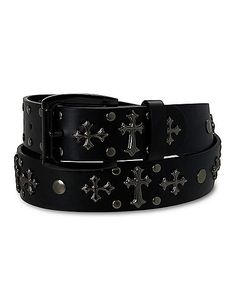 Black Cross Studded Belt - Spencer's Star Studded Belt, Alt Belt, Cool Belts, Black Studded Belt, Goth Belt, Studded Belts, Punk Belt, Cross Belt, Studded Accessories