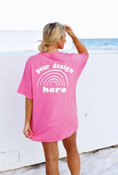 Cheap Pink T-shirt With Custom Text, Oversized Tshirt Mockup, T Shirt Mockup, Pink T Shirt, Beach T Shirts, Pink Tee, Tshirt Mockup, Pink Tshirt, T Shirt Oversized