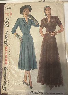 1940s Tea Evening Dress Bust 36 #VintageSewingPattern Simplicity 2247 Fit Flare | eBay Tea Evening, 1940s Dress Pattern, 1940s Dresses, Vintage Sewing Patterns, Brands Outlet, Dress Pattern, Fit & Flare, Evening Dress, Evening Dresses