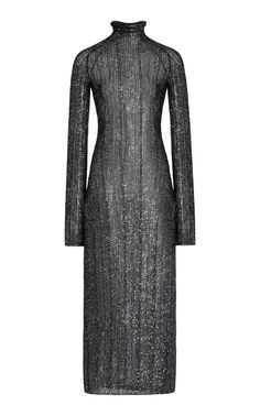 Find ALAÏA Sequined-knit High-neck Maxi Dress Fr 40 on Editorialist. Founded by Azzedine Alaïa; today the maison; under the direction of Pieter Mulier; continues the revered couturier's uncompromising vision which champions masterful cuts that accentuate the female form. This high-neck dress is made from a sheer; open-weave knit decorated with shimmering sequins and lined with a simple slip tank. Alaia Dress, Azzedine Alaïa, High Neck Maxi Dress, Azzedine Alaia, Grey Maxi Dress, Style Board, Moda Operandi, Perfect Dress, Knit Dress