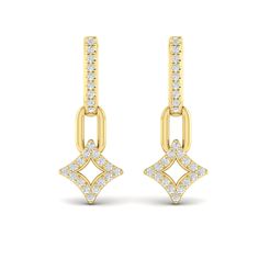 Fit for a queen: Timeless gold links and glittering diamonds effortlessly convey a mood of confidence and sophistication with just the right amount of glamour. Available in 14K Rose, White & Yellow gold. Luxury Sparkling Yellow Gold Diamond Earrings, Gold Diamond Earrings With Brilliant Cut For Party, Yellow Gold Diamond Earrings With Sparkling Stones, Party Gold Diamond Earrings With Brilliant Cut, Party Brilliant Cut Gold Diamond Earrings, Gold Brilliant-cut Diamond Earrings For Party, Dazzling Yellow Gold Diamond Earrings With Sparkling Stones, Yellow Gold Diamond Earrings With Accents For Party, Party Yellow Gold Diamond Earrings With Accents