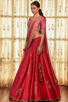 Dolly J | Red Wood Raw Silk Lehenga Set | INDIASPOPUP.COM Dolly J, Raw Silk Blouse, Raw Silk Lehenga, Border Fabric, Lehenga Blouse, Red Wood, Silk Lehenga, Raw Silk, Silk Blouse