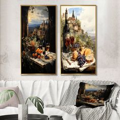 two paintings on the wall of a living room