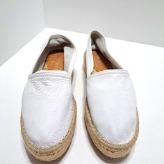 Maypol White Leather Platform Espadrille Slip On Size 39/8.5 - 8 Nwot Leather Texture Appears Slightly Different, See Cover Photo. Sold At Anthropologie White Leather - Super Soft! Made In Spain Bin: Sku: White Espadrilles With Textured Sole For Vacation, White Slip-on Espadrilles With Rubber Sole, White Slip-on Espadrilles With Flat Heel, White Slip-on Flat Heel Espadrilles, White Flat Heel Espadrilles For Spring, Casual White Espadrilles With Cushioned Footbed, White Leather Espadrilles For Vacation, White Casual Slip-on Espadrilles, Casual White Slip-on Espadrilles