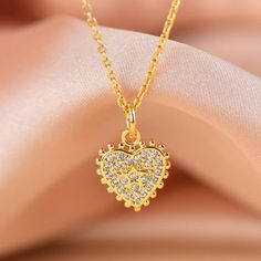 Heart Charm, Gold Dainty Heart Charm Micro Pave With CZ,CPG051 - Etsy Gold Heart Necklace With Diamond Accents For Mother's Day, Gold Heart Necklace With Diamond Accents, Micro Pave, Heart Charm, Gold